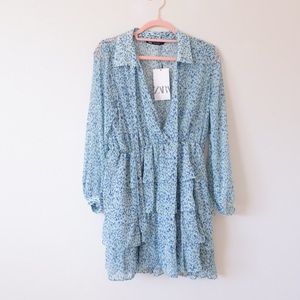 ZARA BLUE RUFFLE MINI DRESS NWT